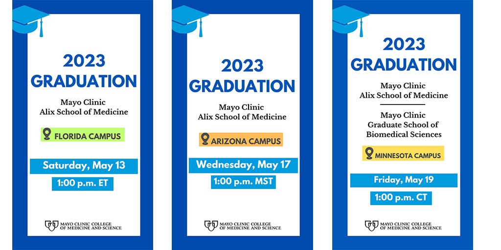 A graphic of all combined graphics for commencement 2023 details