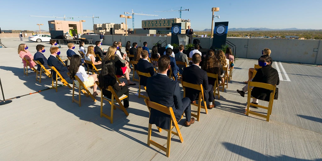 Mayo Clinic medical students gather outside for the 2021 Match Day festivities in Phoenix/Scottsdale, Arizona.