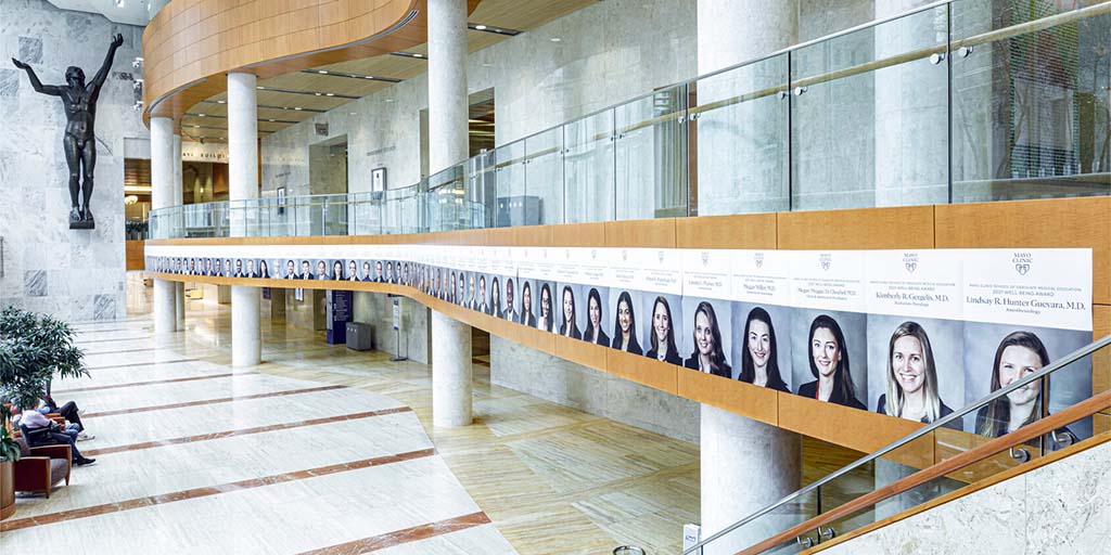 Hallway showing portraits of awardees of the Mayo Clinic Teachers of the Year