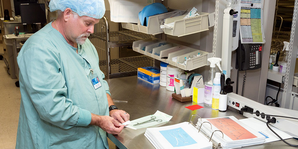 Mayo Clinic central service technician preparing surgical supplies