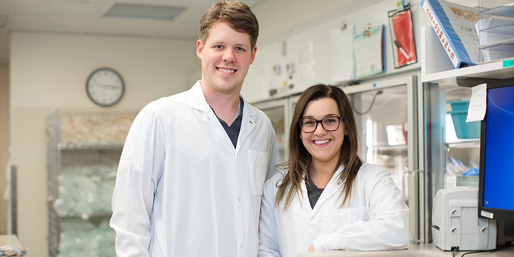 Pharmacy residents pose together in the pharmacy at Mayo Clinic Health System in La Crosse, Wisconsin.