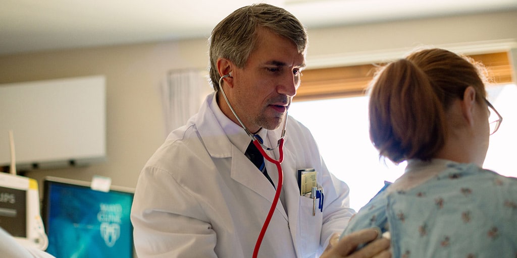 Cardiologist works with a patient at Mayo Clinic in Phoenix, Arizona.