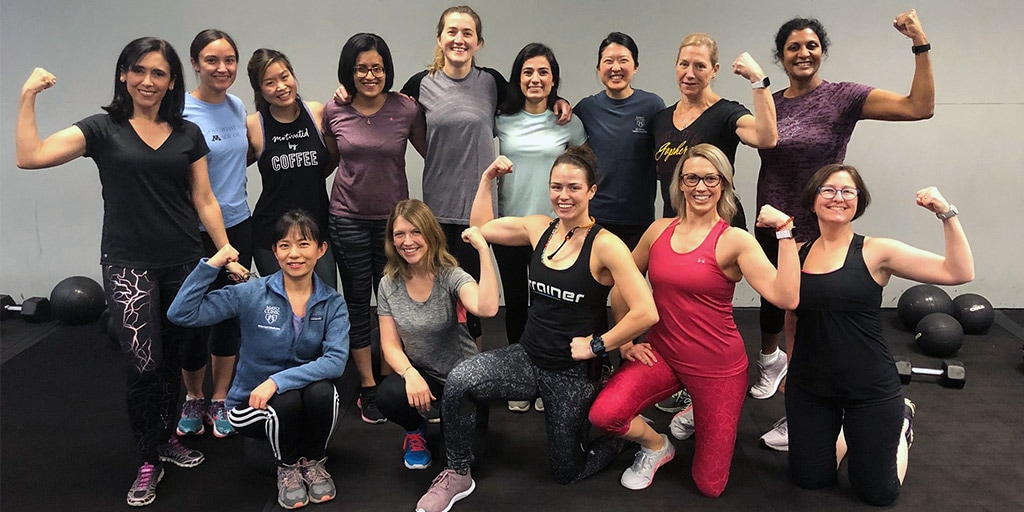 Mayo Clinic cardiovascular fellows at a workout class