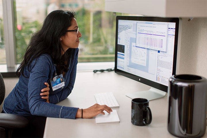 Cardiovascular diseases fellow works on a computer at Mayo Clinic in Rochester, Minnesota.