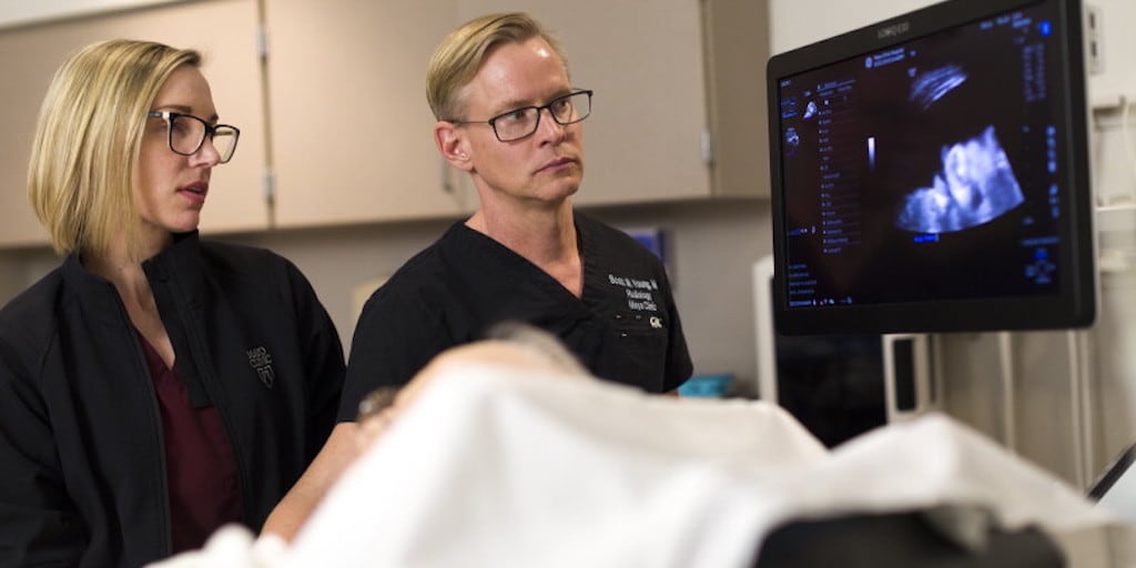 Diagnostic Radiology residents performing a scan on a patient together at Mayo Clinic in Phoenix, Arizona.