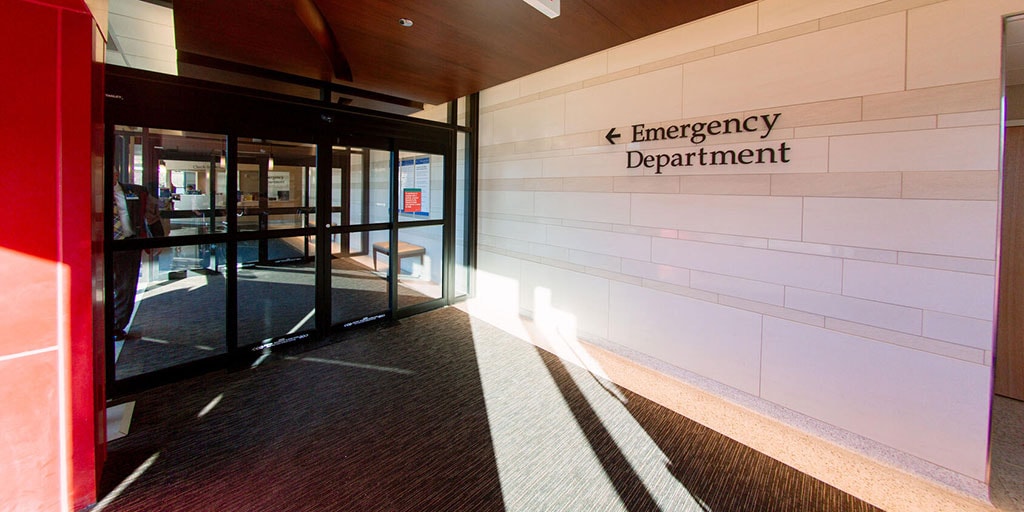 Entrance of the Emergency Department at Mayo Clinic in Rochester, Minnesota.