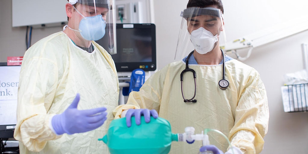 Emergency medicine residents practice assisting airways