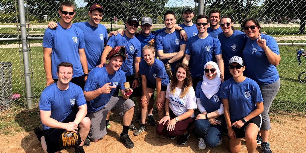 Emergency medicine residents playing together on a softball team
