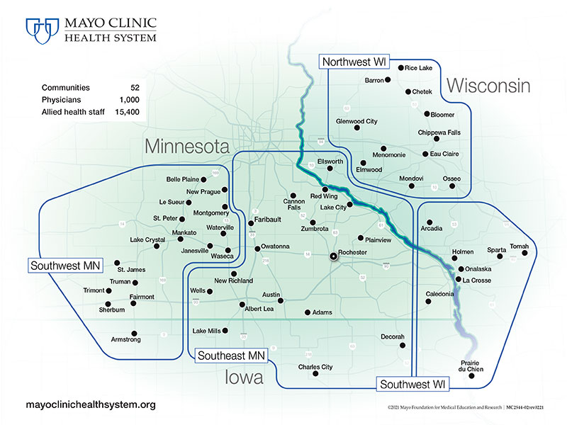 Map of regional Mayo Clinic practice sites