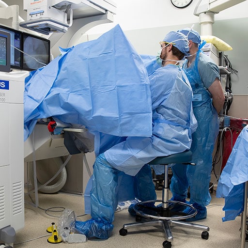 Mayo Clinic surgeons and fellows in an endourology surgery in the operating room