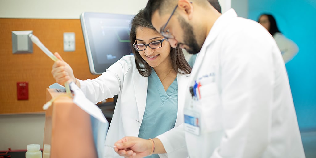 Residents in the Internal Medicine Residency at Mayo Clinic's campus in Jacksonville, Florida, incorporate simulation center learning into their training.