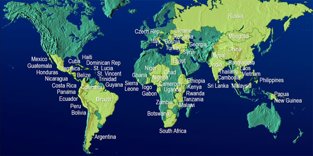 Mayo International Health Program world map of countries served.