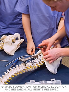 Mayo Clinic orthopedic surgeons learning on spine model