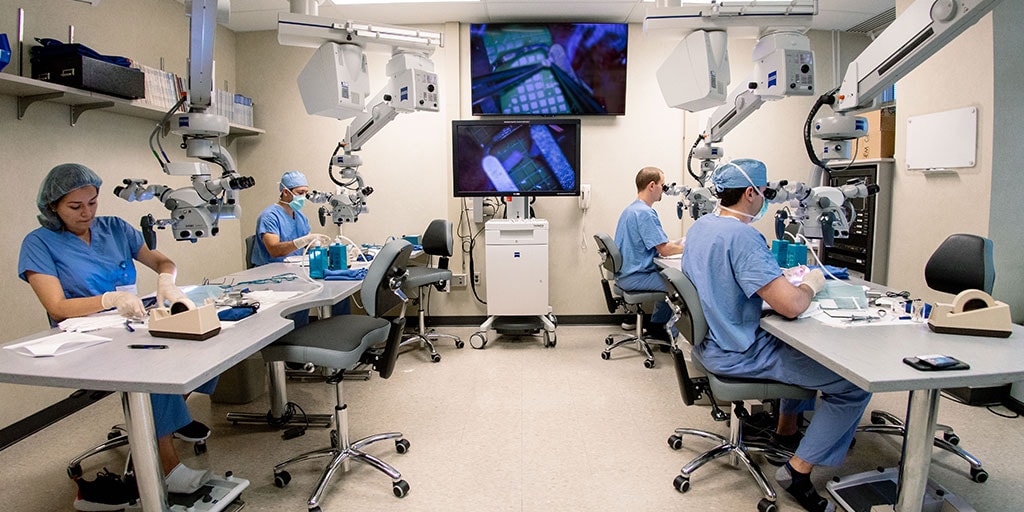 Otolaryngology - Head and Neck Surgery Residents in the lab at Mayo Clinic in Rochester, Minnesota.
