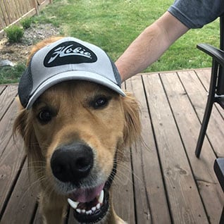 Picture of a resident's dog wearing a hat