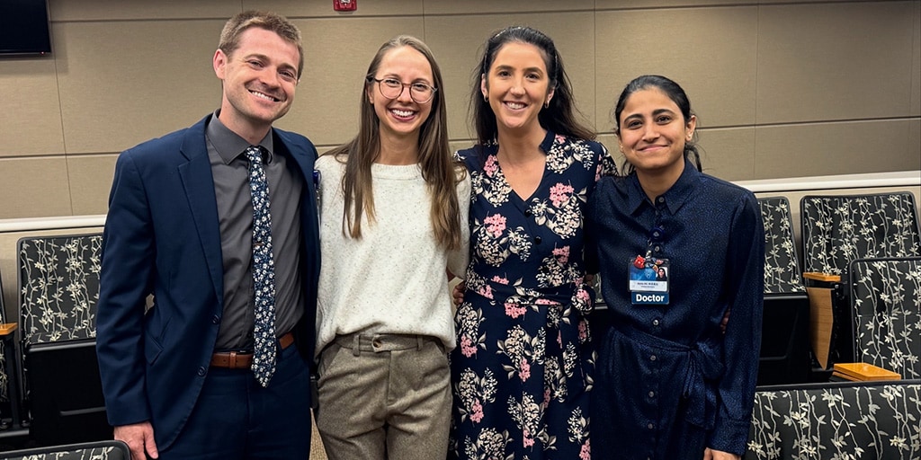 Fellows for 2025-2026 academic year, Dr. Greenmyer, Dr. Kessler, Dr. Elias, and Dr. Ali, pose for a group photo