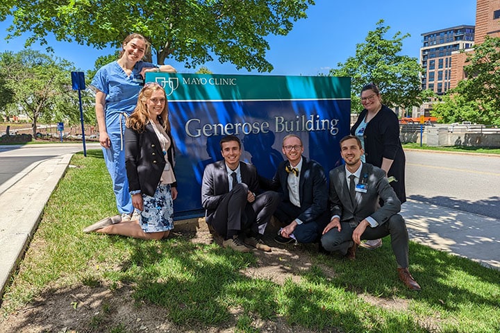 Group of PGY-1 residents at the Generose building on Mayo Clinic's campus in Rochester, MN