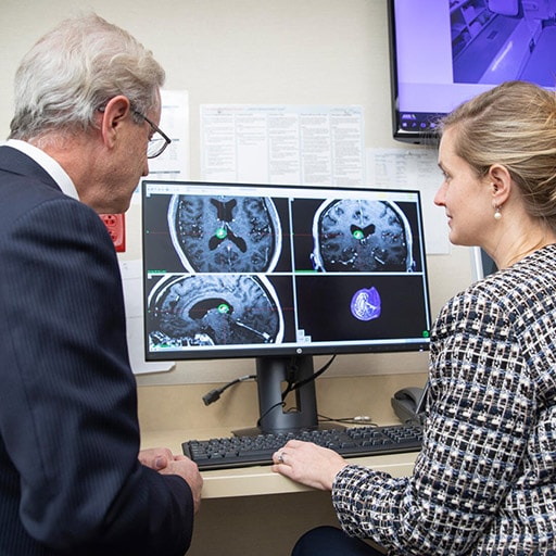 Radiation Oncology fellow and faculty member looking at scans at Mayo Clinic in Jacksonville, Florida.