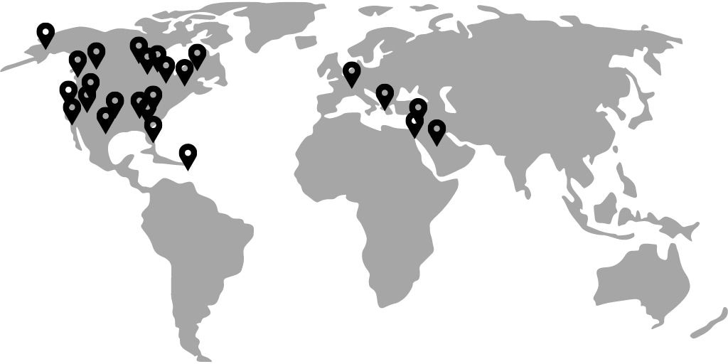 World map showing where Spine Surgery Fellowship alumni have gone after graduating from the program.