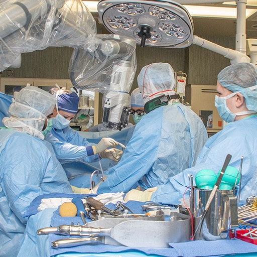 Spine Surgery fellows working in the operating room at Mayo Clinic in Rochester, Minnesota.