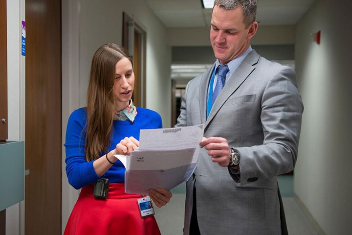 Visiting Medical Student speaks with a faculty member from the Urology Residency at Mayo Clinic in Jacksonville, Florida.