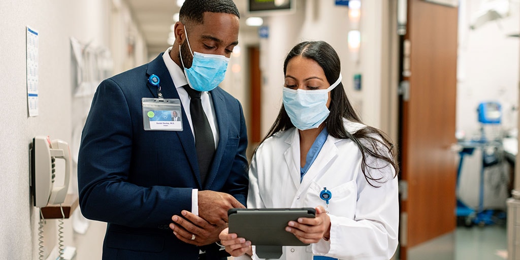 A urology resident consults with their mentor at Mayo Clinic in Rochester, Minnesota.