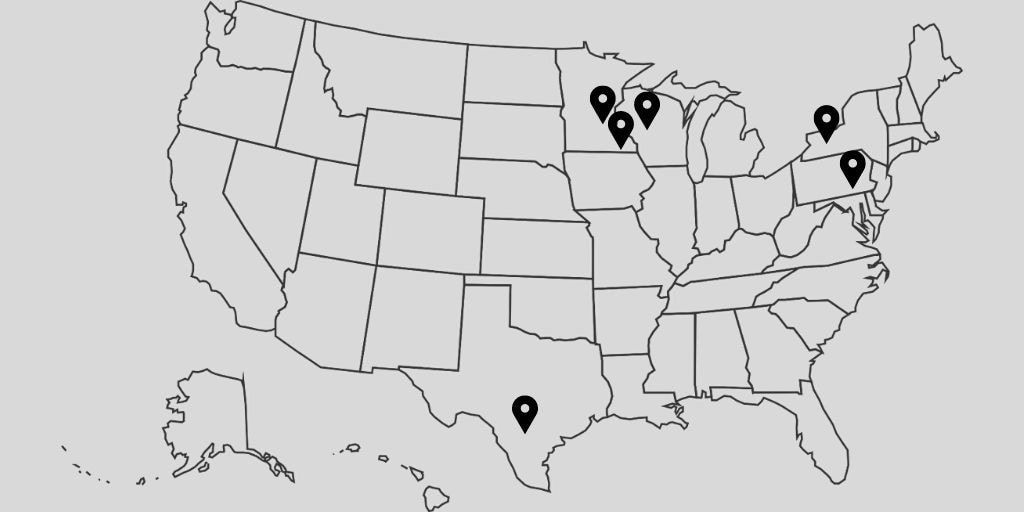 This map shows where alumni of the Vascular Surgery Integrated Residency are currently employed in the U.S.