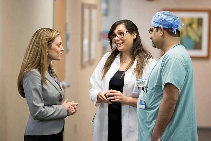 Women's Health fellows collaborate in the hallway at Mayo Clinic in Phoenix, Arizona.