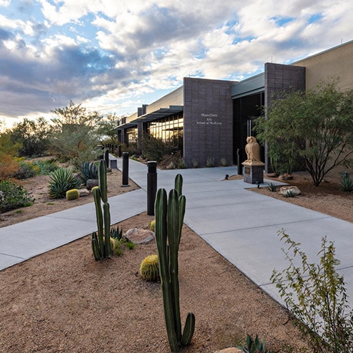 Entrance to Mayo Clinic Alix School of Medicine at Mayo Clinic in Phoenix, Arizona.