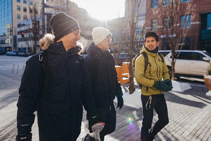 Mayo Clinic Alix School of Medicine students participating in the street medicine selective walk down the street in Rochester, Minnesota.