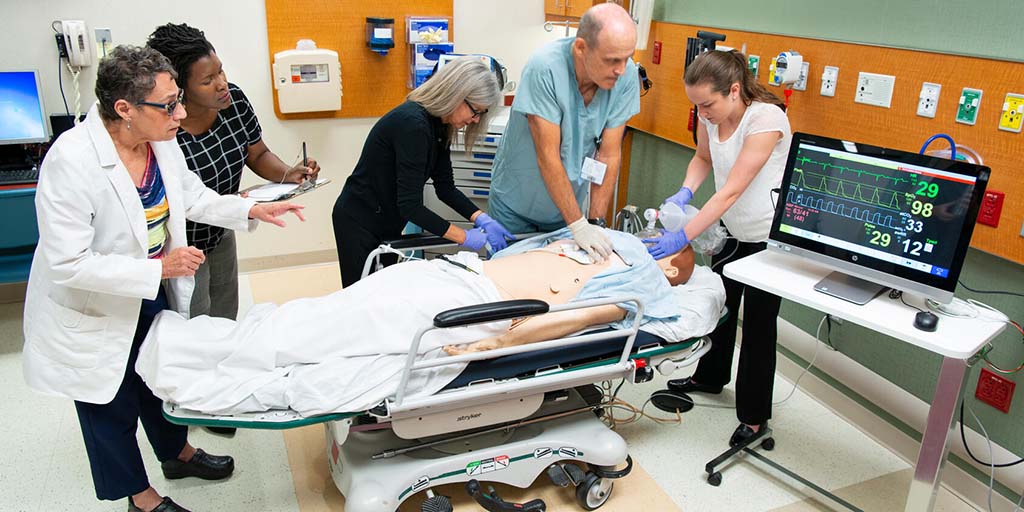 Simulated training in a patient room in the Simulation Center at Mayo Clinic in Florida